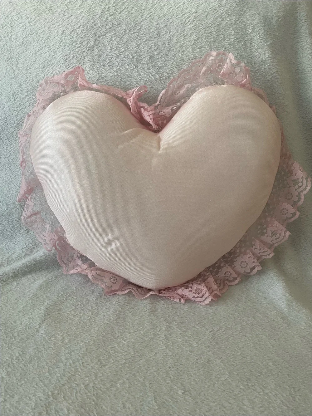 Set of 2 Pink Satin Heart Shaped Lace Accent Pillow